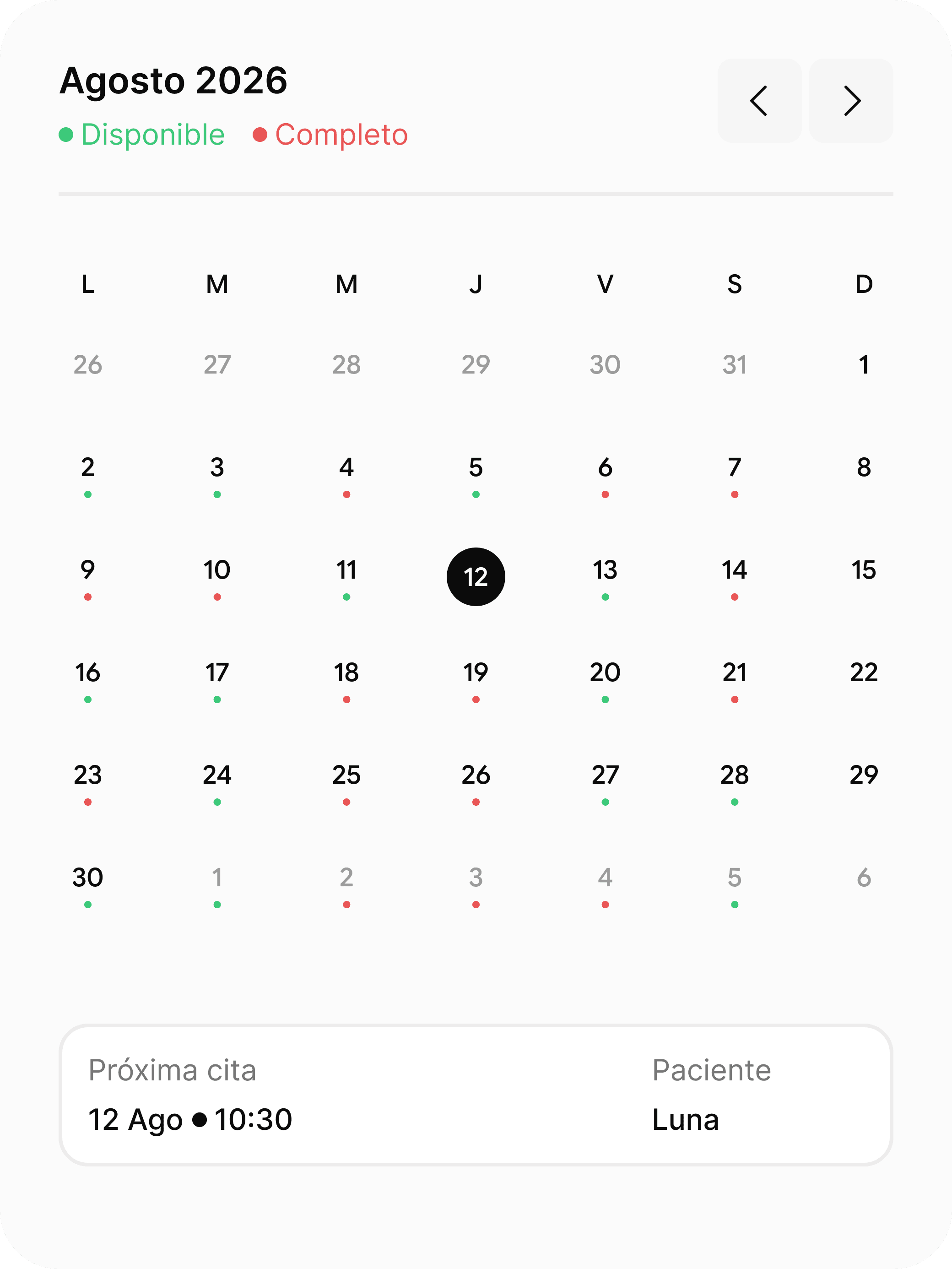Calendario online para reservar citas veterinarias