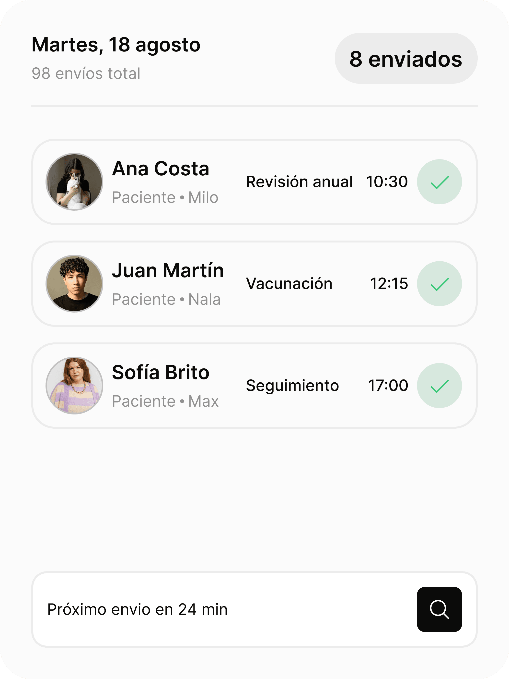Panel de recordatorios automáticos de citas veterinarias