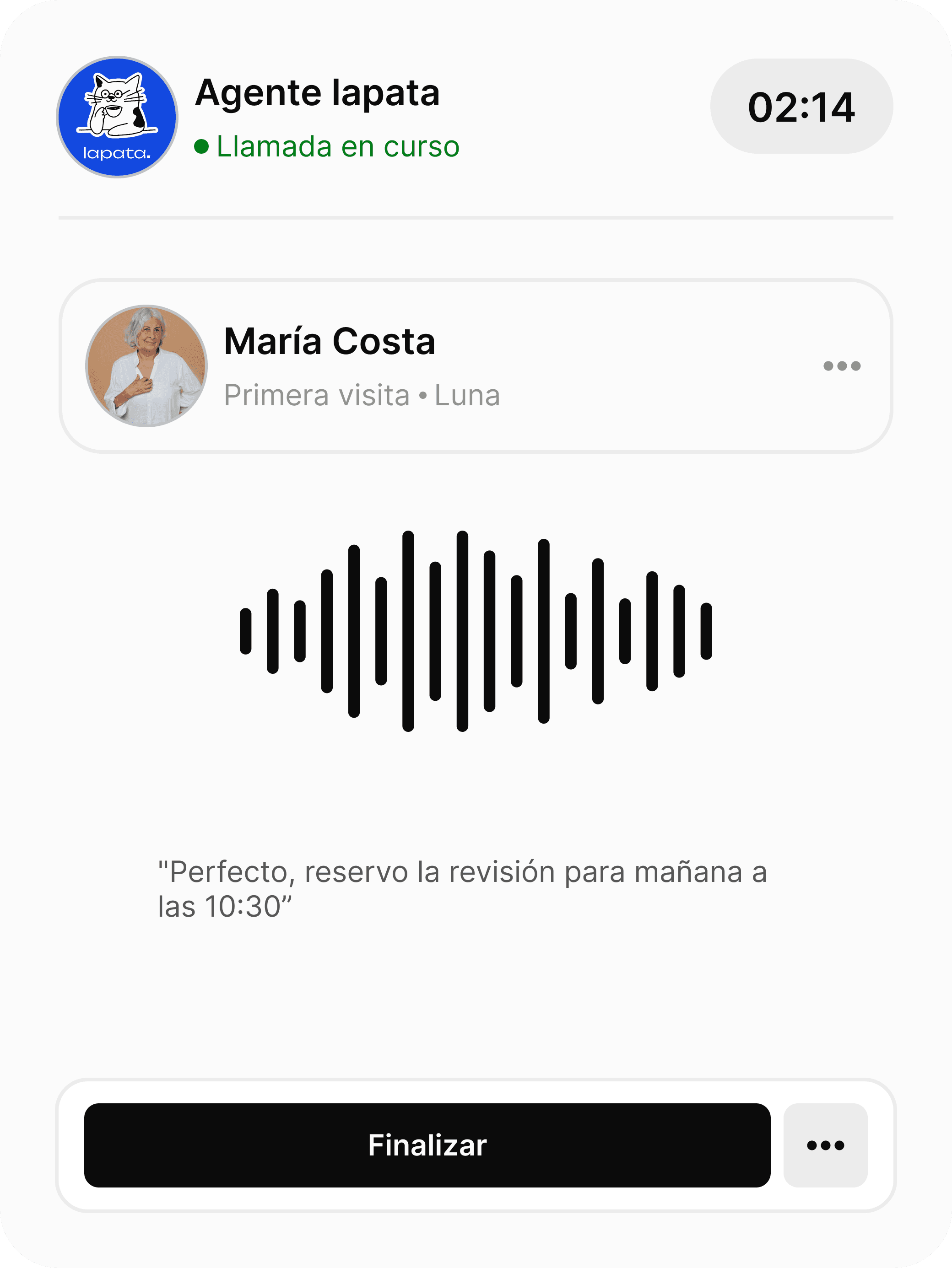 Interfaz de un agente de voz con inteligencia artificial